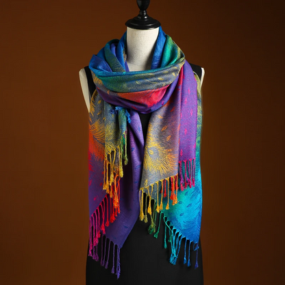 Icone™ ElegantScarf: Elegant Bohem Skjerf med Levende Farger og Dusker for Kvinner