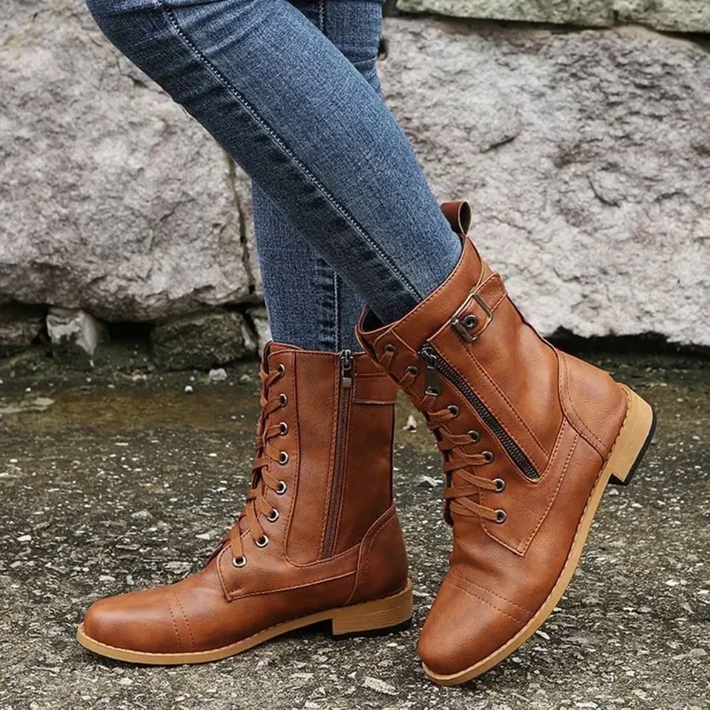 Happy™ ClassicBoots: Vintage Rund Tå Glidelås På Siden Klassiske Ankelstøvler