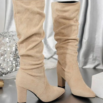 Happy™ StylishBoots - Kvinders Klassiske Ensfarvede Blokhæl Stilfulde Støvler