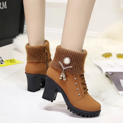 Happy™ CozyBoots: Kvinner Stilfulle Blokkhæler Koselige Støvler
