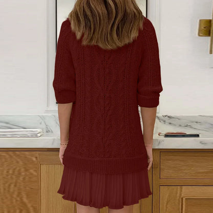 Icone™ KnittedDress: Koselig Midi Langermet Strikket Kjole