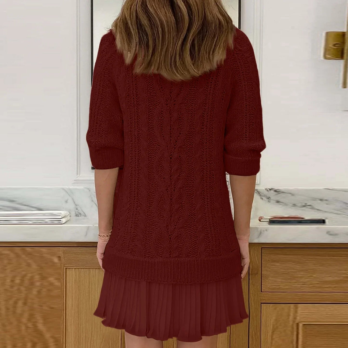 Icone™ KnittedDress: Hyggeligt Mini Langærmet Strikket Kjole