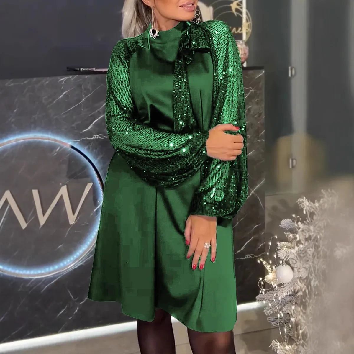 Icone™ FormalDress – Kvinners Elegante Langermede Paljett Formelle Kjole