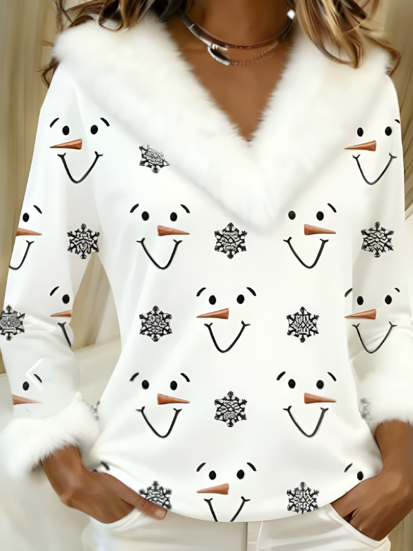Icone™ ChristmasLongSleeve – Kvinners Koselig V-Hals Juletopp med Lange Ermer