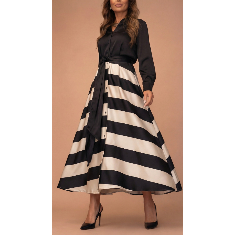 Icone™ StylishDress – Elegant Stribet Tidless Stilfuld Kjole
