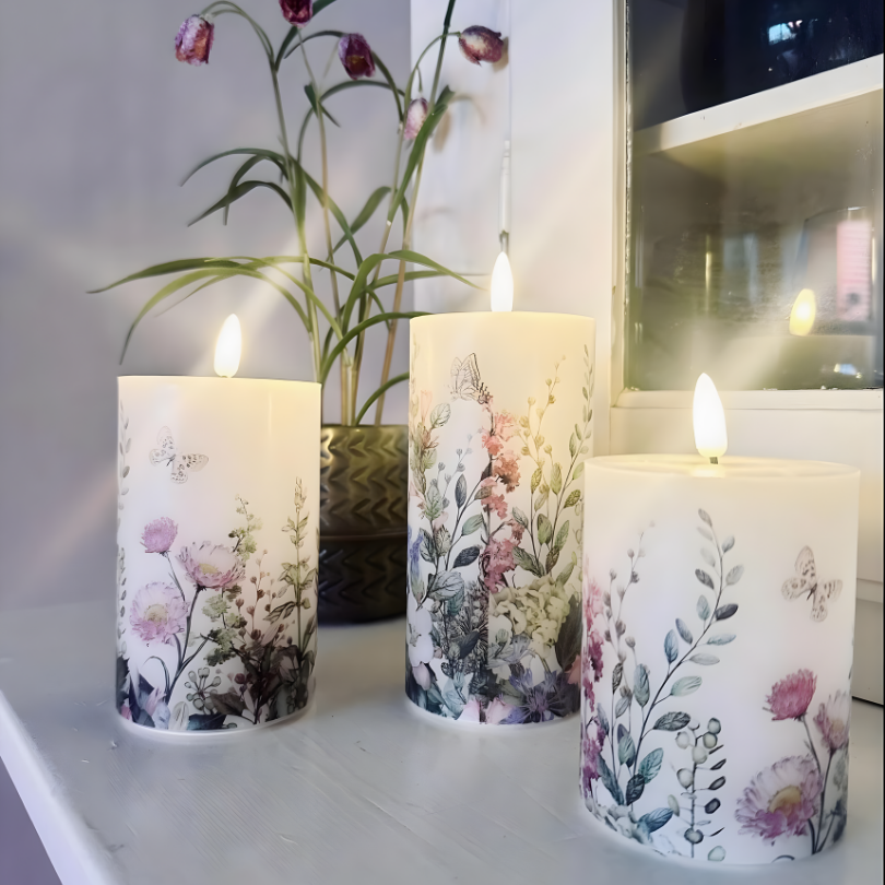 Ledsen™ FloralCandle: Hygge Elegant Glød Delikat Blomsterprint LED Lysestage Sæt