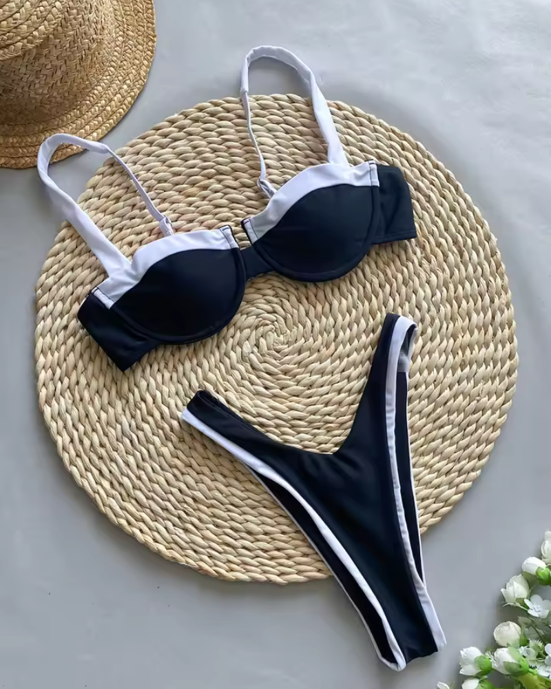 Icone™ ColorblockBikini: Komfortabel Underwire Sexy V-Formet Colorblock Bikini