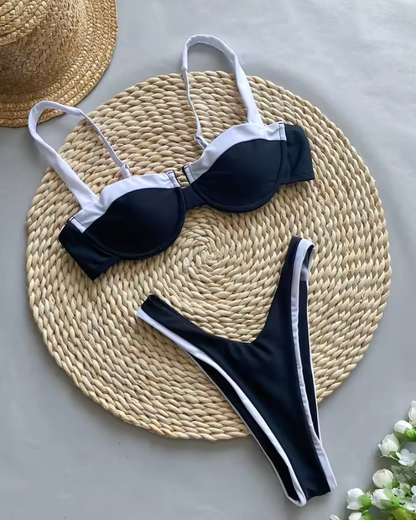 Icone™ ColorblockBikini: Komfortabel Underwire Sexy V-Formet Colorblock Bikini