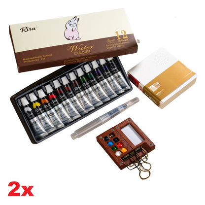 PaintPalette: Mini Træ Bærbar Kunstner Malepalette Kasse