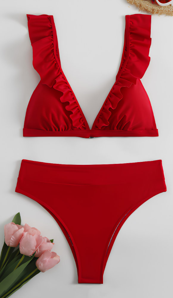 Icone™ RuffledBikini: Højtaljet Sexet Slim Fit Sommer Halterneck Ruffled Bikini
