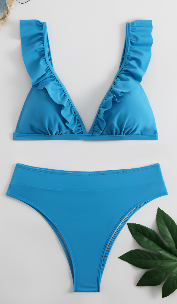 Icone™ RuffledBikini: Højtaljet Sexet Slim Fit Sommer Halterneck Ruffled Bikini