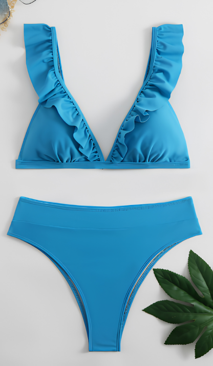 Icone™ RuffledBikini: Højtaljet Sexet Slim Fit Sommer Halterneck Ruffled Bikini