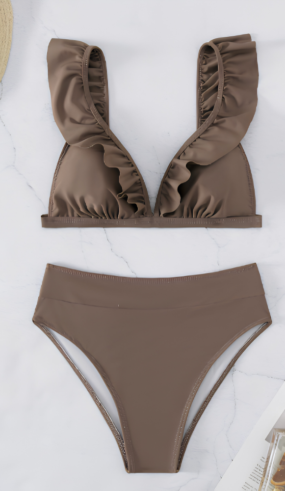 Icone™ RuffledBikini: Højtaljet Sexet Slim Fit Sommer Halterneck Ruffled Bikini