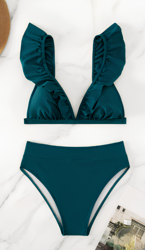 Icone™ RuffledBikini: Højtaljet Sexet Slim Fit Sommer Halterneck Ruffled Bikini