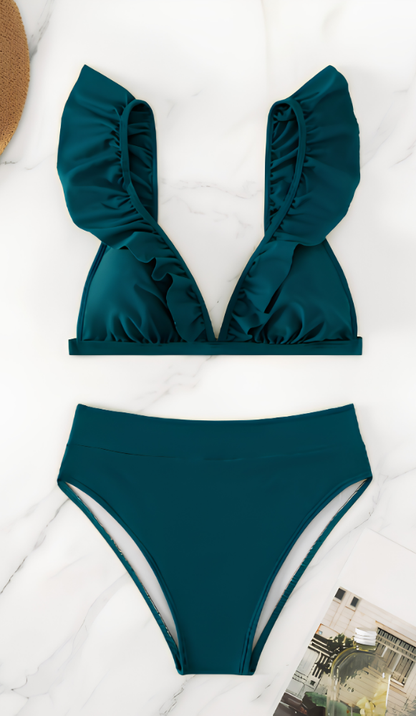 Icone™ RuffledBikini: Højtaljet Sexet Slim Fit Sommer Halterneck Ruffled Bikini