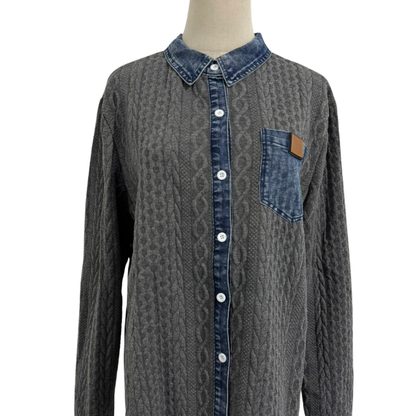 Icone™ DenimKnitwear: Dame med krage patchwork knappe-ned denimstrikk