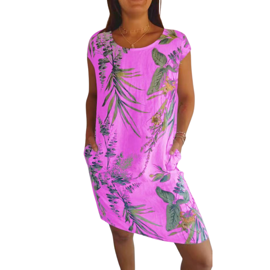 Icone™ CasualDress: Naturprint Rund Hals Avslappet Kjole