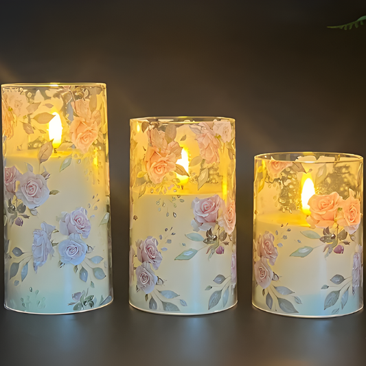 Ledsen™ FloralCandle: Hygge Elegant Glød Delikat Blomsterprint LED Lysestake Sett