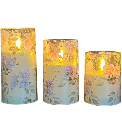Ledsen™ FloralCandle: Hygge Elegant Glød Delikat Blomsterprint LED Lysestage Sæt