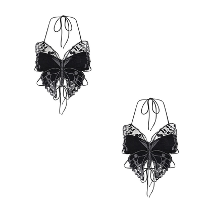 Icone™ ButterflyTop: Stilfuld Broderet Halter Rygløs Sommerfugle Top