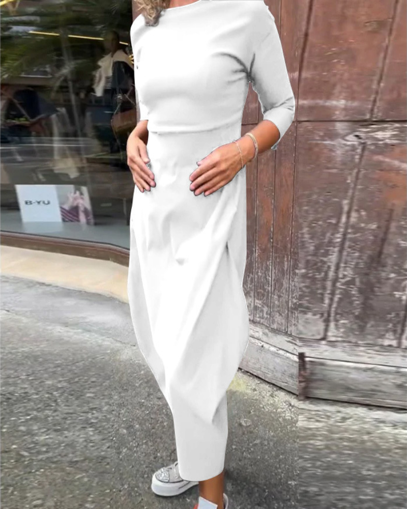 Icone™ SleekDress: Minimalistisk Lang Sleek Ærme Elegant Casual Fit Kjole