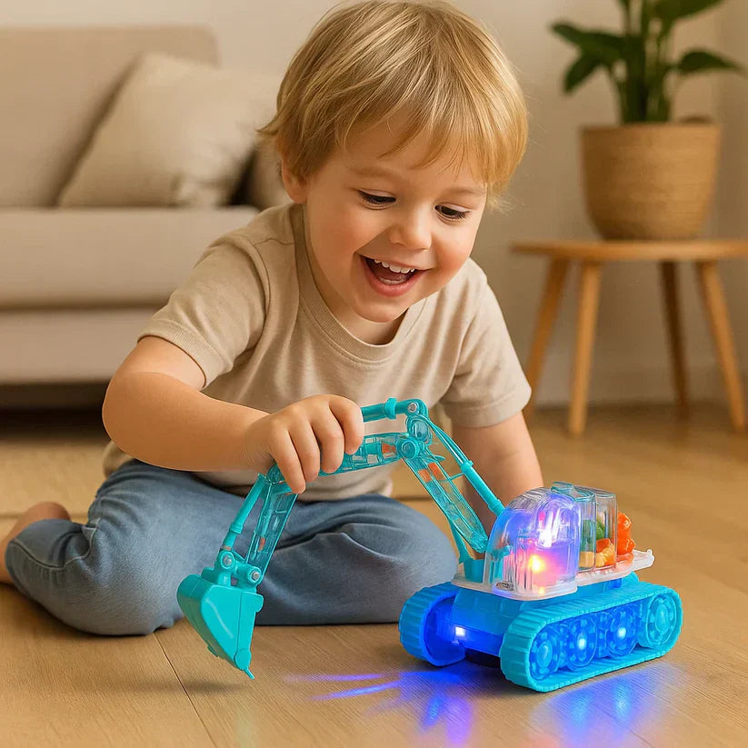 Kletshuts™ TransparentExcavator: Børns Farverige LED Gennemsigtige Gear Elektrisk Gravemaskine Legetøj