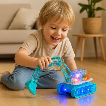 Kletshuts™ TransparentExcavator: Børns Farverige LED Gennemsigtige Gear Elektrisk Gravemaskine Legetøj