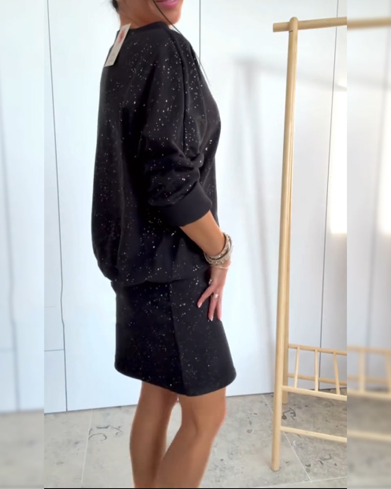 Icone™ GlitterDress: Elegant Rund Hals Chic Glitter Kjole