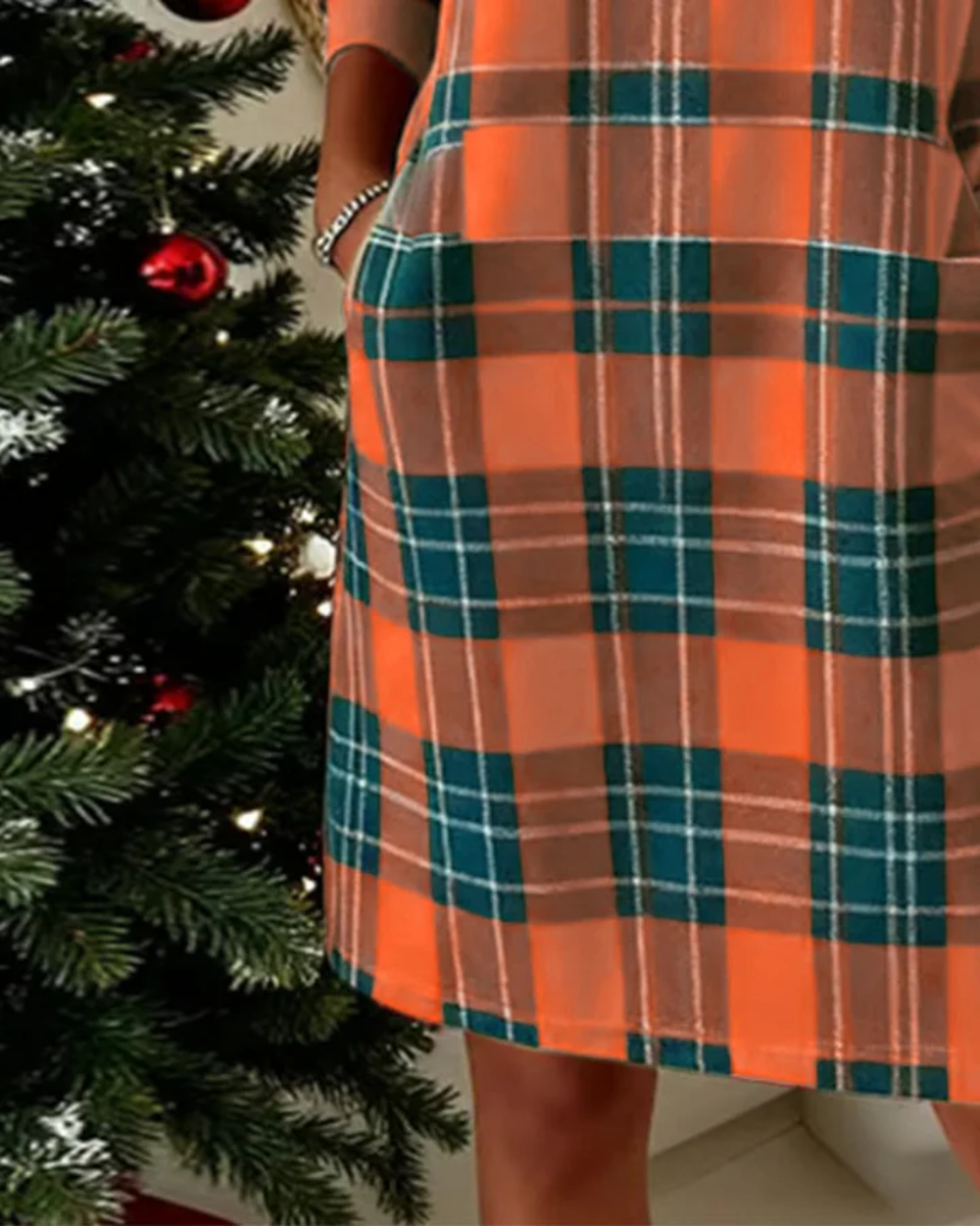 Icone™ CheckeredDress: Uformell Avslappet Langermet Rutete Kjole