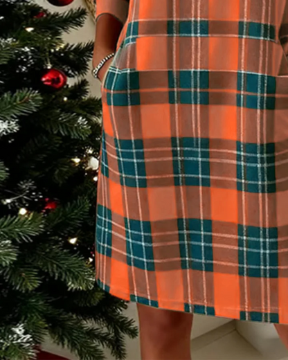 Icone™ CheckeredDress: Uformell Avslappet Langermet Rutete Kjole