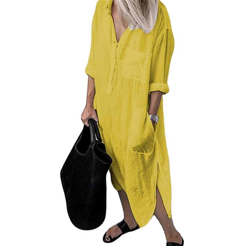 Icone™ ShirtDress: Flytende Skjorte Sidesplitt Kjole