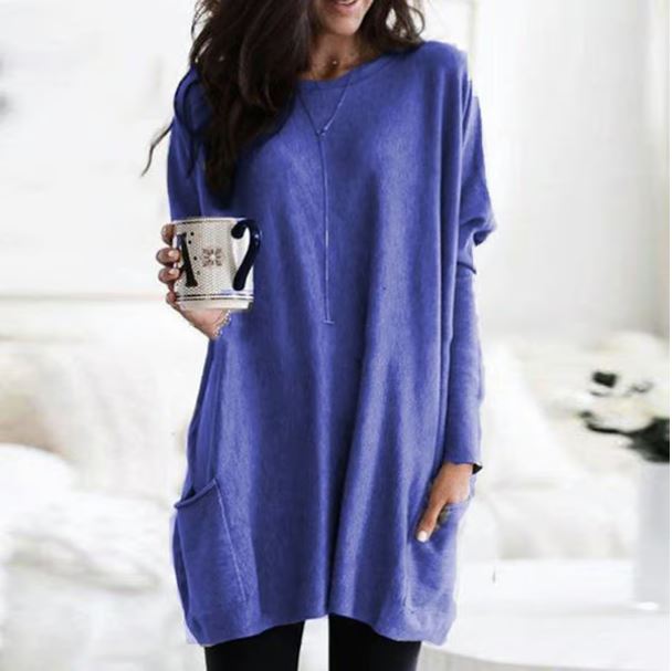 Icone™ PocketBlouse: Lang Erme Løs Avslappet Lommebluse