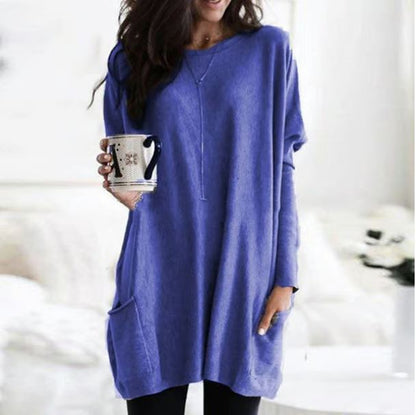 Icone™ PocketBlouse: Lang Erme Løs Avslappet Lommebluse