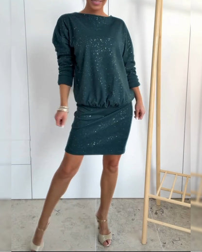Icone™ GlitterDress: Elegant Rund Hals Chic Glitter Kjole
