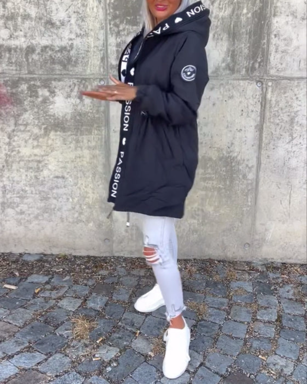 Icone™ HoodedJacket: Dame Casual Bokstavtrykk Snøring Hettejakke