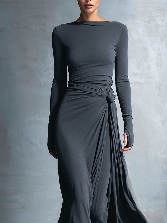 Icone™ MaxiDress: Side-Knude Slå-Om Slank-Pasform Premium Lang Maxi Kjole