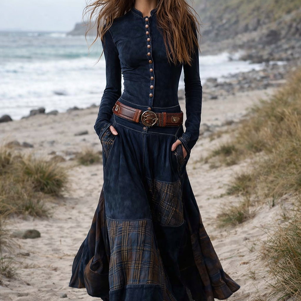 Icone™ ClassicDress: Luksus Retro Talje-Markerende Vintage Patchwork Klassisk Kjole
