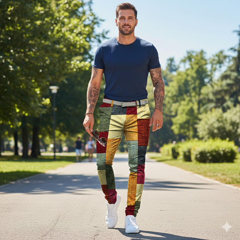 Icone™ RetroTrousers: Stilfulle Fargeblokk Vintage Slim Fit Retro Bukser