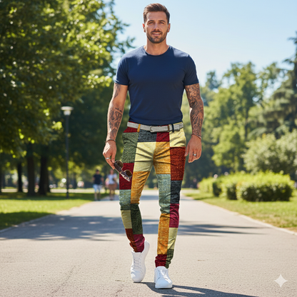 Icone™ RetroTrousers: Stilfulle Fargeblokk Vintage Slim Fit Retro Bukser