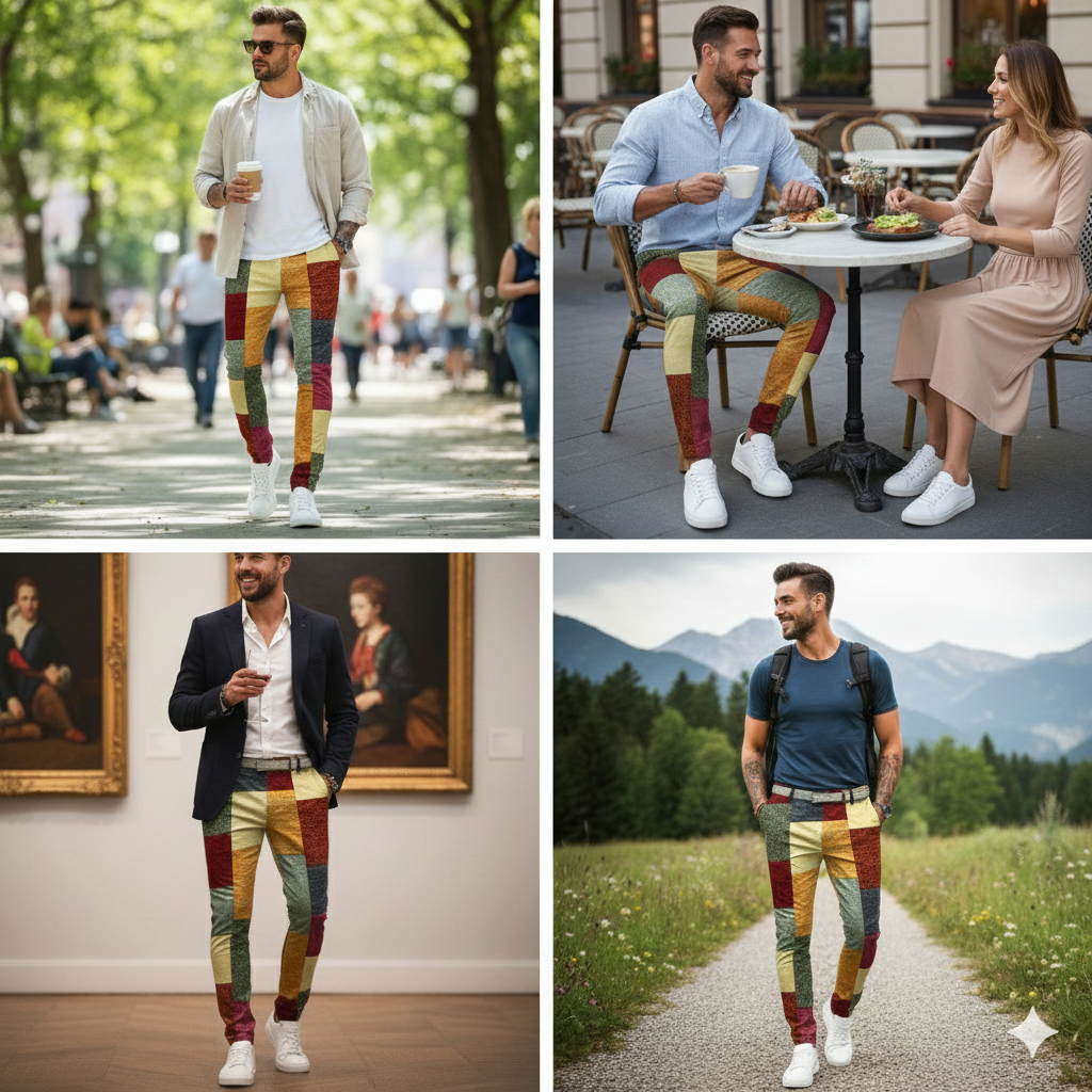 Icone™ RetroTrousers: Stilfulle Fargeblokk Vintage Slim Fit Retro Bukser