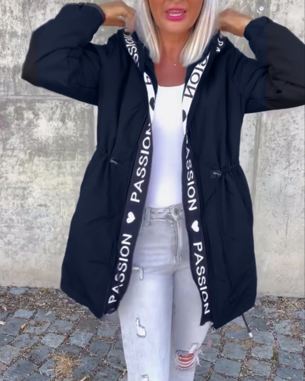 Icone™ HoodedJacket: Dame Casual Bokstavtrykk Snøring Hettejakke