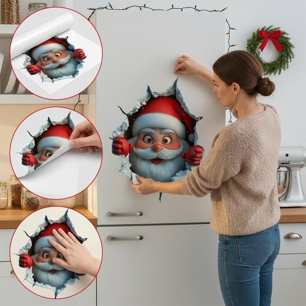 SantaSticker 1+1 GRATIS: 3D Gjenbrukbart Julenisseklistremerke Til Ferie Veggdekorasjon