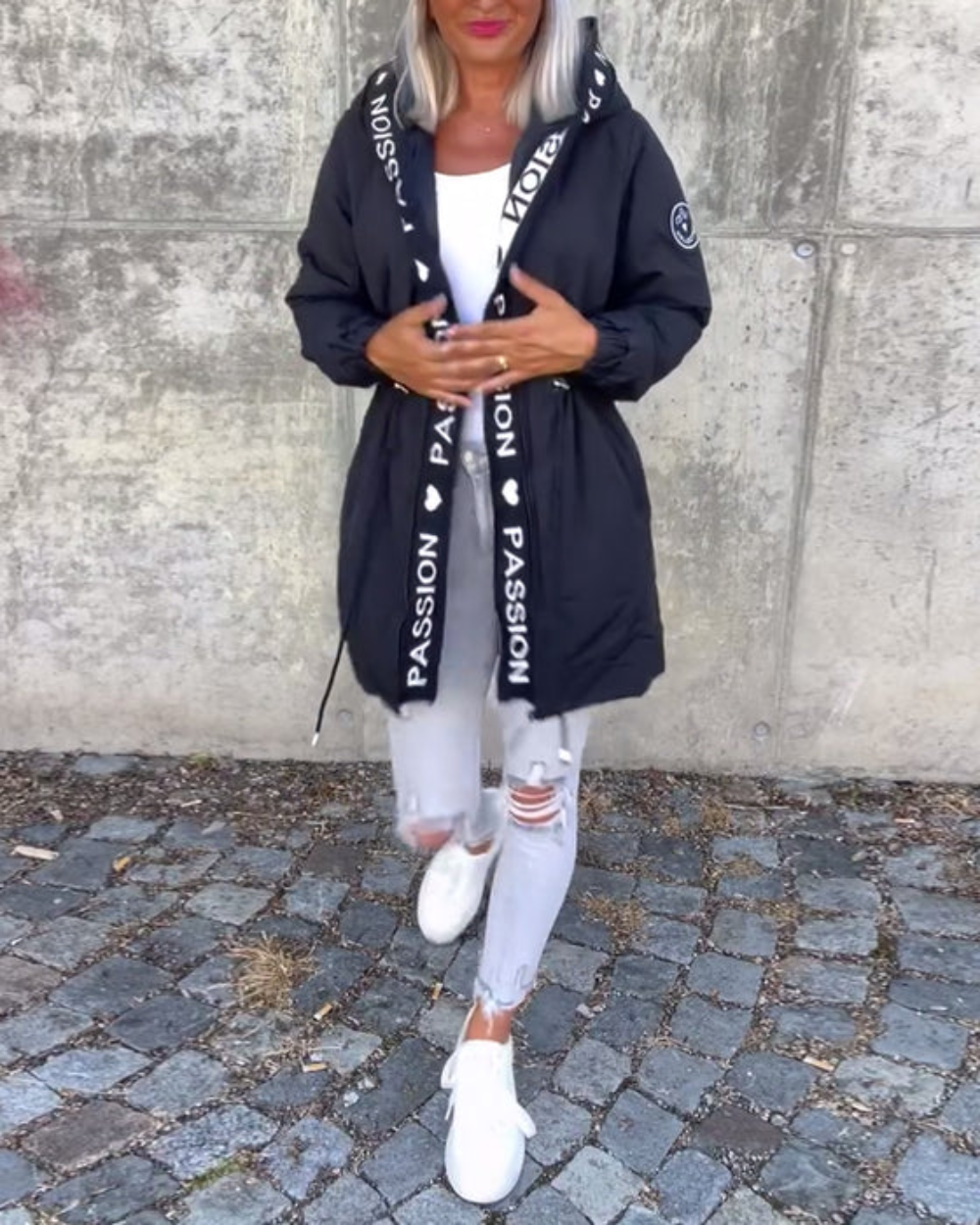 Icone™ HoodedJacket: Dame Casual Bokstavtrykk Snøring Hettejakke