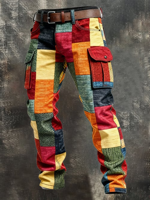 Icone™ RetroTrousers: Stilfulle Fargeblokk Vintage Slim Fit Retro Bukser
