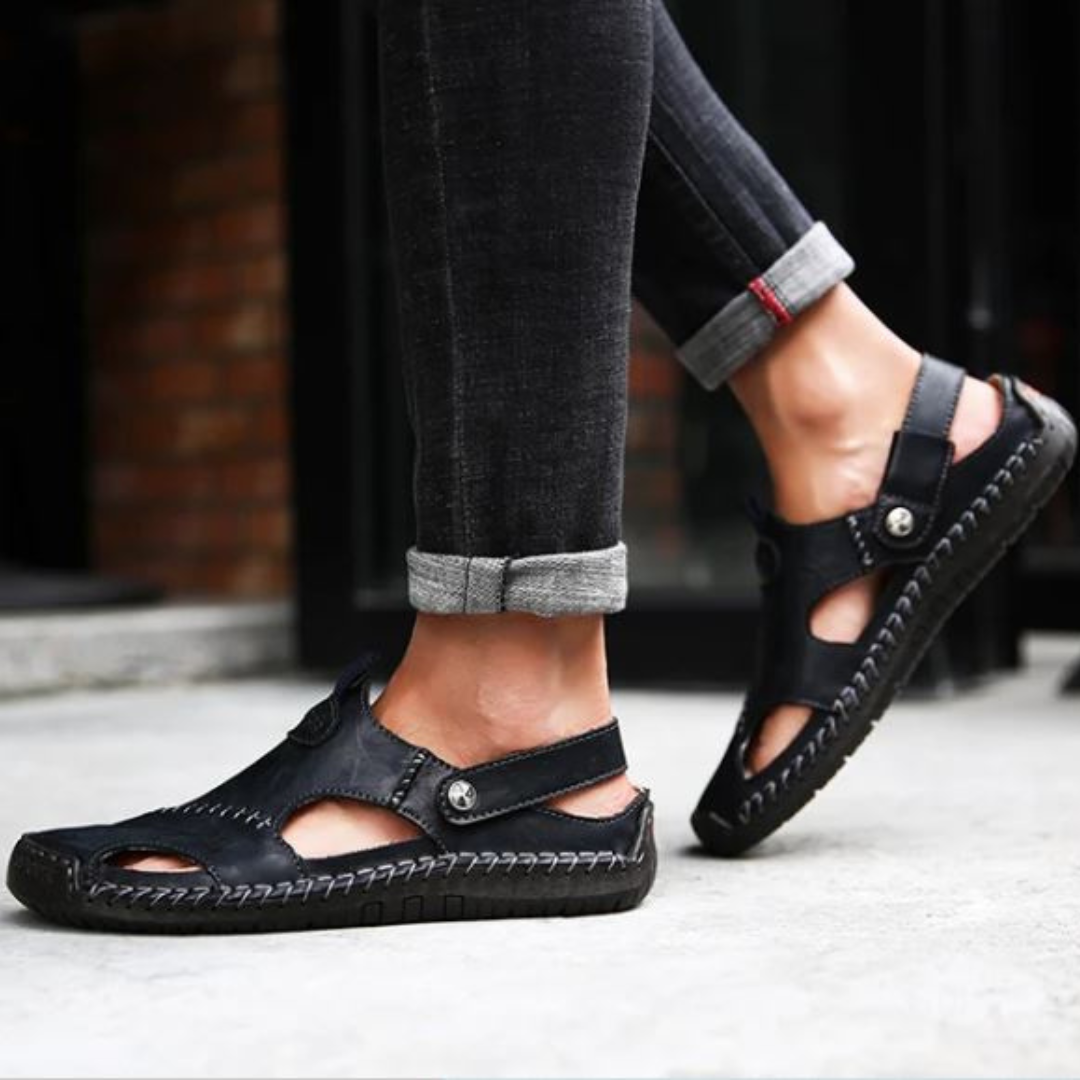 Happy™ LeatherSandals: Pustende Utendørs Sandaler i Mykt Skinn til Menn
