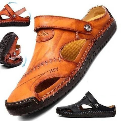 Happy™ LeatherSandals: Pustende Utendørs Sandaler i Mykt Skinn til Menn