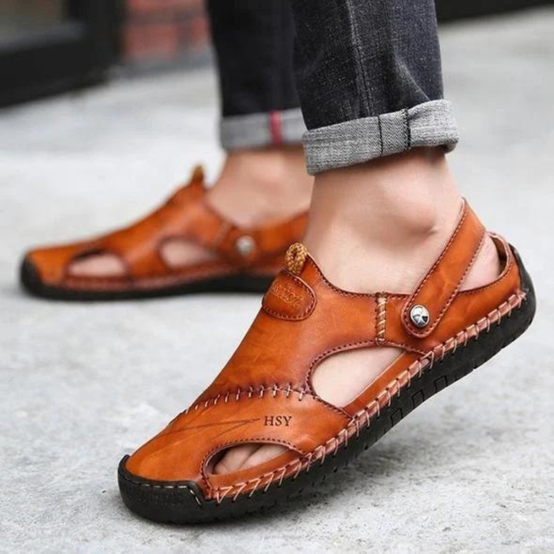 Happy™ LeatherSandals: Pustende Utendørs Sandaler i Mykt Skinn til Menn