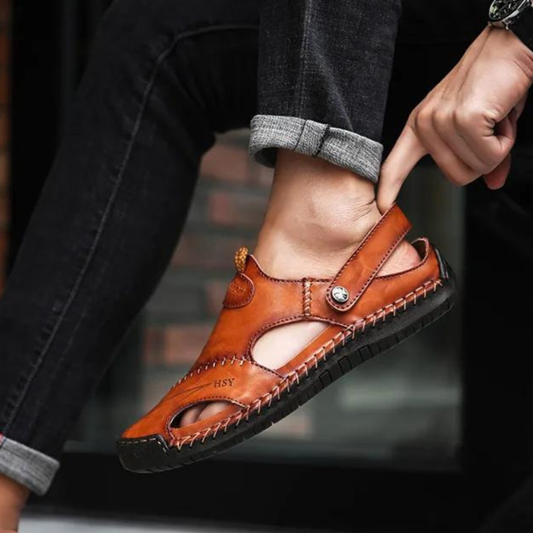 Happy™ LeatherSandals: Pustende Utendørs Sandaler i Mykt Skinn til Menn