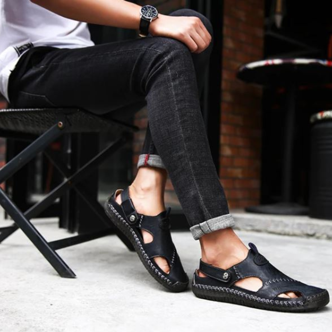 Happy™ LeatherSandals: Pustende Utendørs Sandaler i Mykt Skinn til Menn