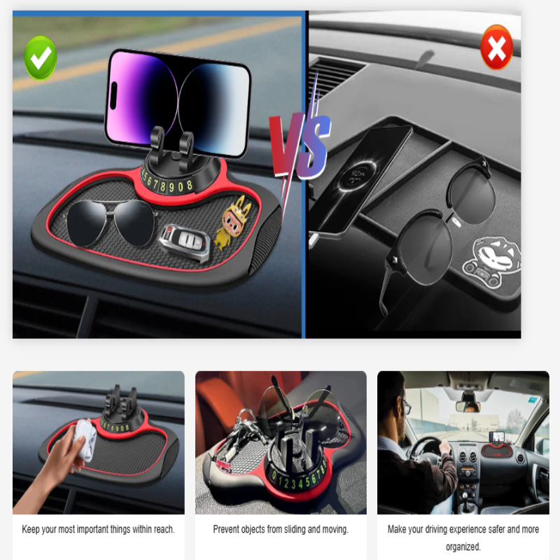 Holder360° PhoneMat 1+1 GRATIS: Multifunksjonell Sklisikker Dashbord Telefonmatte
